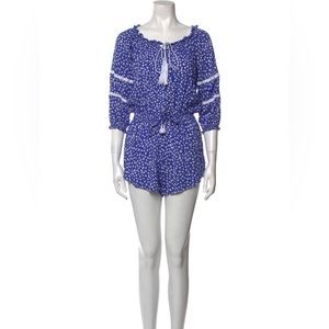 Faithful the Brand blue long-sleeve romper w/ white flower detailing. Size 6
